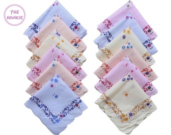 Women's Handkerchief Set Reusable Tissues 100%Cotton Hankins vintage style Floral handkerchiefs ,Gift for Her Set Of 6