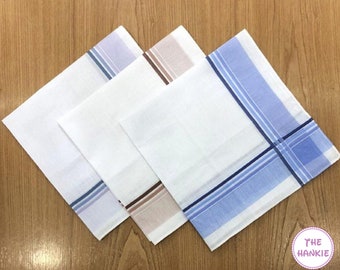 Gift box of 3 handkerchiefs Quality Handkerchief Mens Hanky Gift For Him Mens Handkerchiefs 100% Cotton Classic Hankies