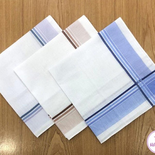 Gift box of 3 handkerchiefs Quality Handkerchief Mens Hanky Gift For Him Mens Handkerchiefs 100% Cotton Classic Hankies