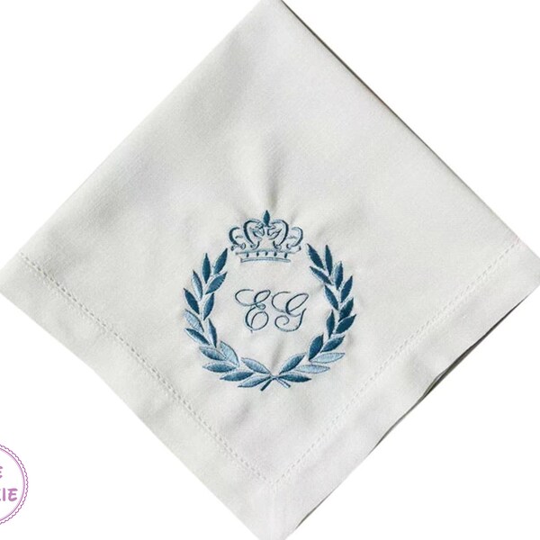 Vintage Font Embroidered Monogrammed Handkerchief, Personalized Custom Handkerchief, hanky, Single Letter Monogram