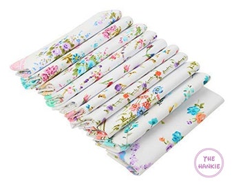 Floral handkerchiefs  Set Of 10 Vintage Hankies Handkerchief Wedding Gifts women's new vintage style Large ladies handkerchiefs