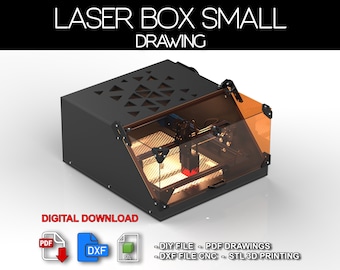 May include: Digital download of laser box small design plans. PDF drawings, DXF files for CNC cutting, and STL files for 3D printing.
