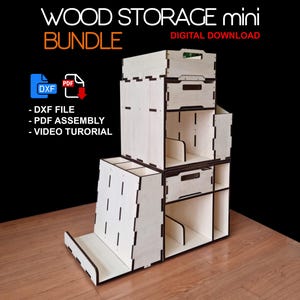 Plannen voor houtopslag, lightburn, bundel, doe-het-zelf houtopslag, compacte opslag, laserbare onderdelen diodelaser, sculpfun, x-tool, ortur, cnc-bestand, organizer