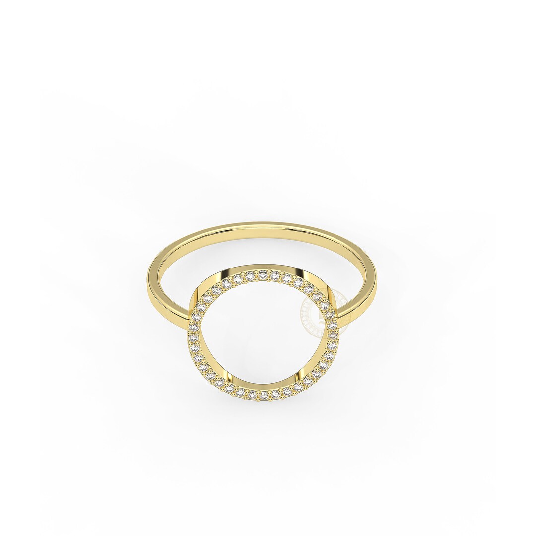 14K Gold Diamond Ring / Round Hole Diamond Ring/ Women Ring/ Diamond