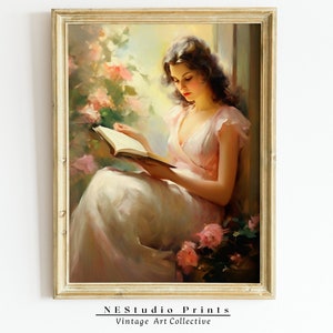 Antique Portrait Woman Reading | Vintage Print | Vintage Oil Painting | Woman Reading | Women Decor | Vintage Artwork | Above Bed Painting
