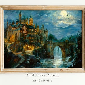 Arte inspirado en la magia, escuela de magos antigua, grabados de Potter, mundo de los magos, pintura de Van Gogh, castillo antiguo, arte mural, 006