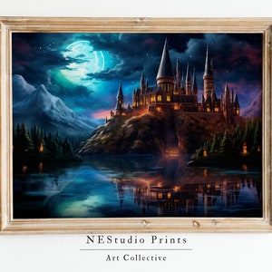 Arte inspirado en la magia, escuela de magos antigua, grabados de Potter, mundo de los magos, pintura de Van Gogh, castillo antiguo, arte mural, 004