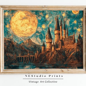 Wizarding Inspired Art, Vintage Wizard School, Potter Prints, Wizard World, Van Gogh Painting, Vintage Castle, Wall Art, 005