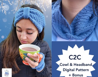 C2C Crochet Cowl, C2C Scarf, Infinity scarf versatile scarf pattern, crochet cowl pattern, crochet headband, woman's crochet C2C bandana