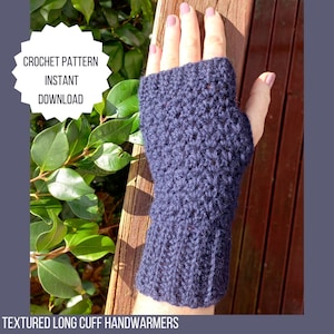 Crochet Fingerless Glove Pattern: Textured Long Cuff Handwarmers (PDF Pattern)