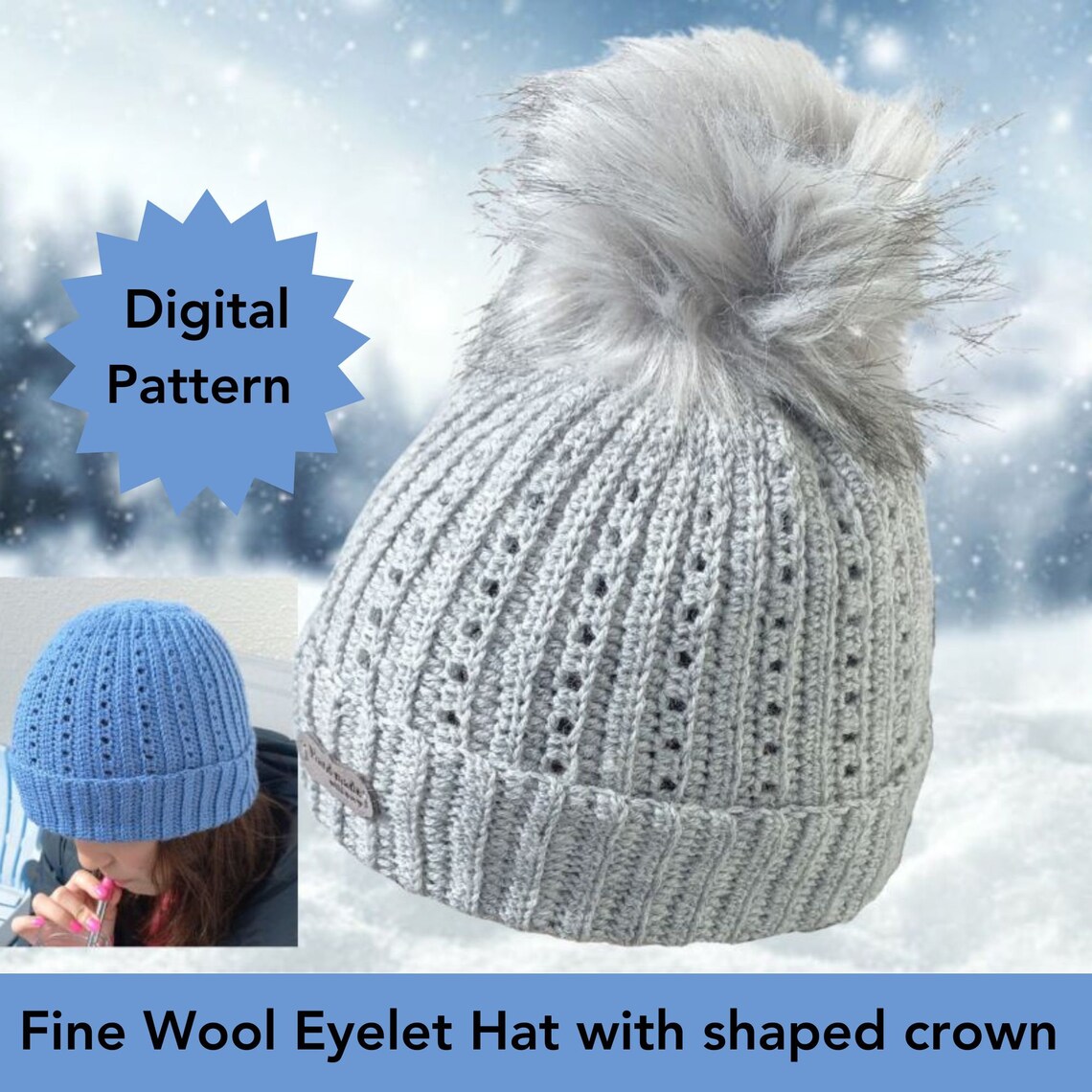 Crochet Hat Pattern: Fine Wool Eyelet Beanie With Shaped Crown (PDF ...