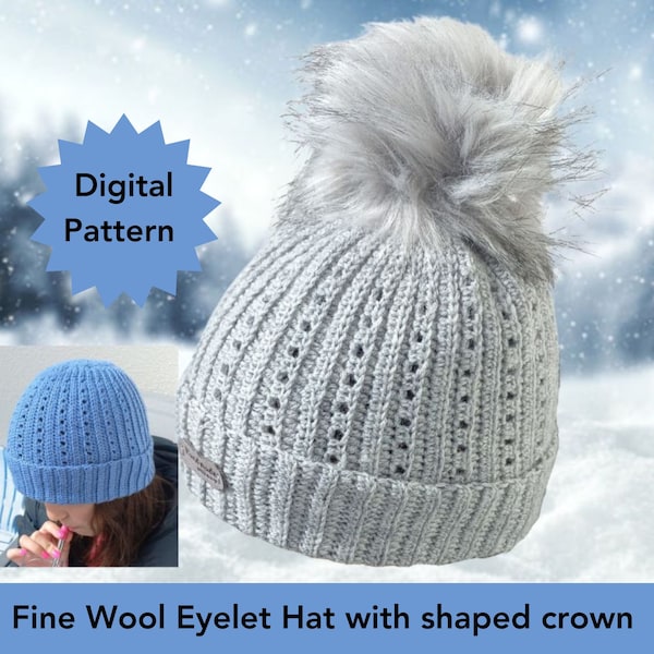 Crochet Hat Pattern in Fine Wool with shaped crown, Crochet woman's hat, Beanie pattern, easy crochet hat, handmade Christmas gifts