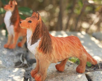 Handmade Sheepdog Carving Figurine: Shepherd Dog Desk Decor, Animal Art Carving, Garden Mascot
