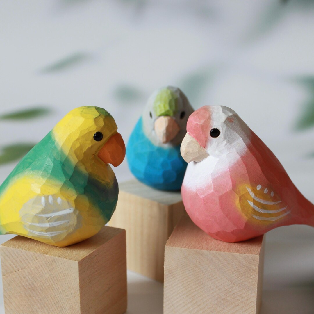Handcraft Wooden Cute Colorful Parrot Bird Ornament Hand Carving Desk ...