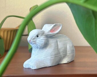 Hand Carved Wooden Bunny Figurine, Textured Pine Wood Rabbit Statue, Cute Farmhouse Home Decor Gift