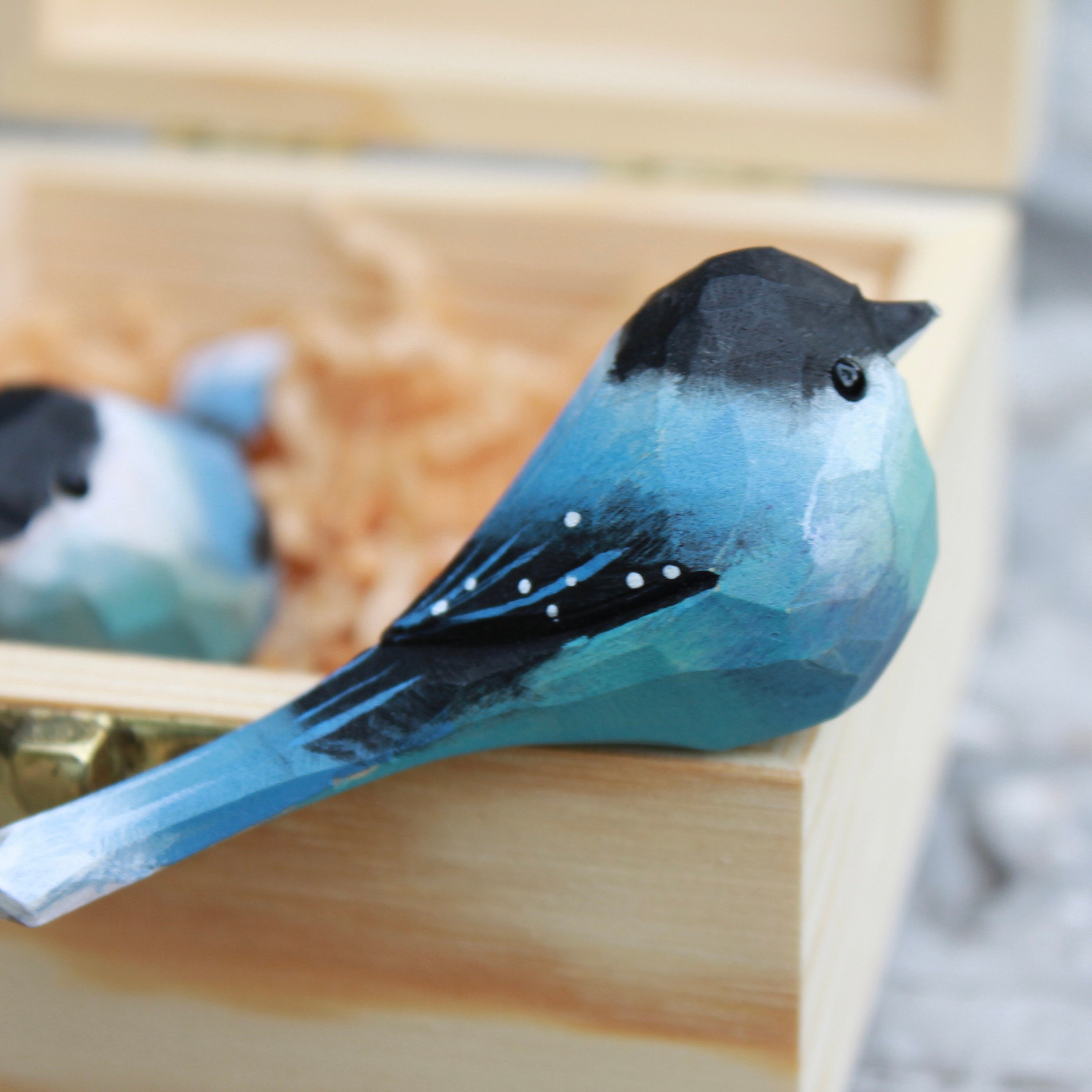 Handmade Solid Wood Bird Sculpture: Wooden Magpie Garden Ornament ...