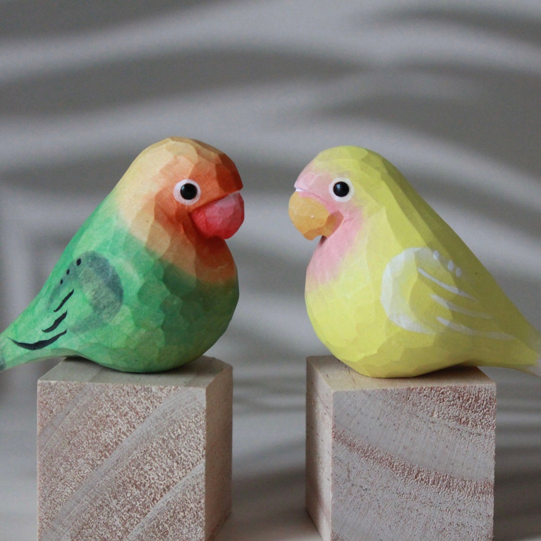 View of Handmade Basswood Parrot Bird Sculpture: Unique Desk Decor, Wooden ...