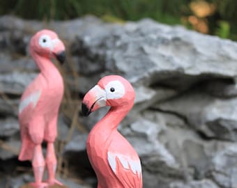 Handmade Pink Flamingo Basswood Carving, Unique Home Decor (16cm)