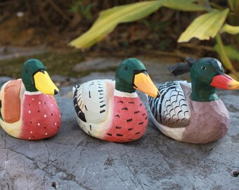Handmade Basswood Duck Sculpture: Unique Wood Carving, Garden Decor