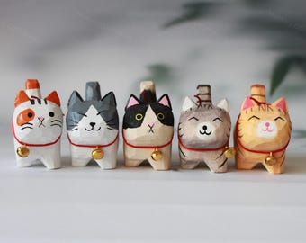 Handmade Wooden Cat Carving Figurine: Unique Desk Decor, Cat Lover Gift, Healing Pussy Sculpture