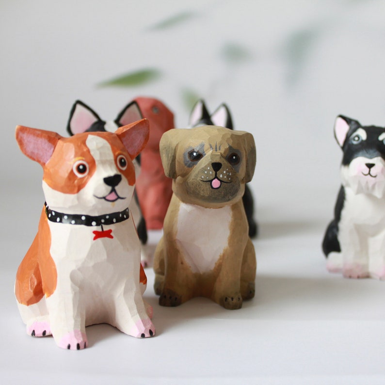 Handmade Wooden Puppy Dog Carving Figurine: Desk Decor, Handcraft ...