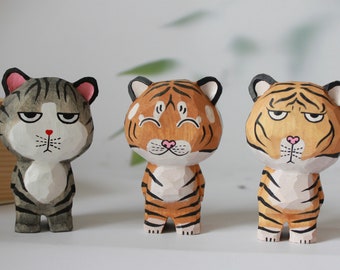 Handgefertigte Tiger Holz Handwerk Tier Heilkunst Carving Set Geburtstag Geschenk Einzigartige Schreibtisch Dekor Housewarming Garten Maskottchen Weihnachtsgeschenk