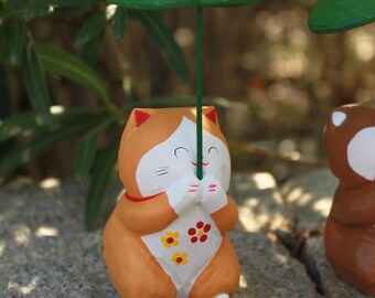 Handmade Wooden Pray Cat Figurine: Unique Desk Decor, Cat Lover Gift, Healing Pussy Sculpture