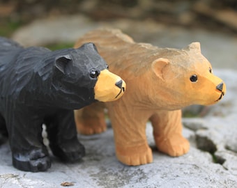 Handmade Basswood Bear Figurine, Wood Carving Sculpture