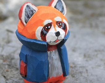 Handmade Wood Red Panda Figurine, Carved Ornament