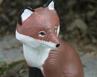 Hand geschnitzte Holz Fuchs Statue: Wunderliche rustikale Schreibtisch Dekor, Holz schnitzen