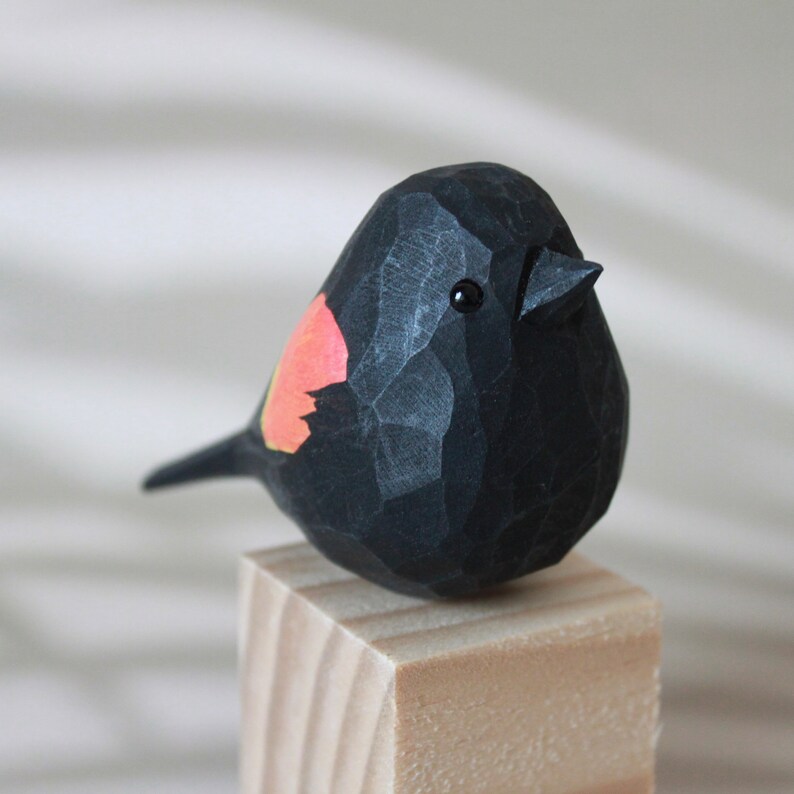 Handcraft Wooden Cute Black Bird Ornament Hand Carving Desk Home Little ...