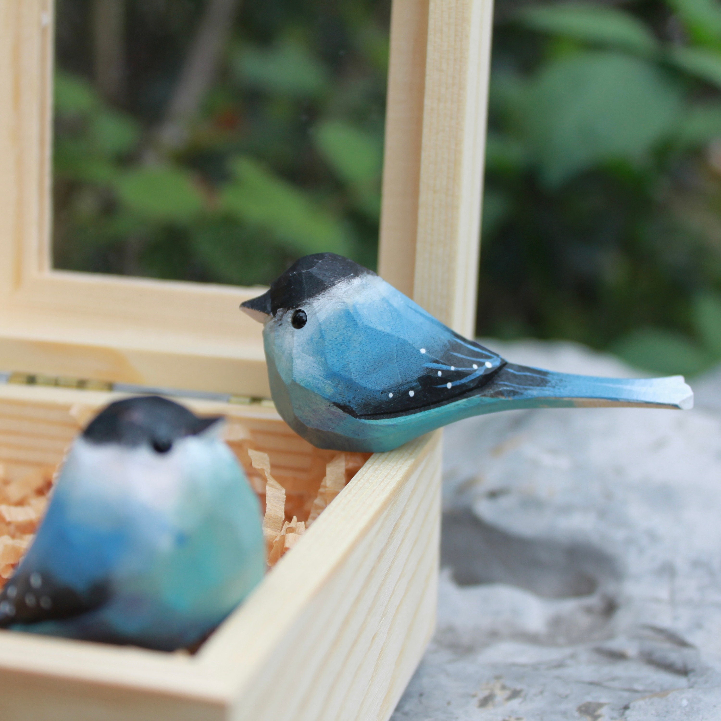 Handmade Solid Wood Bird Sculpture: Wooden Magpie Garden Ornament ...
