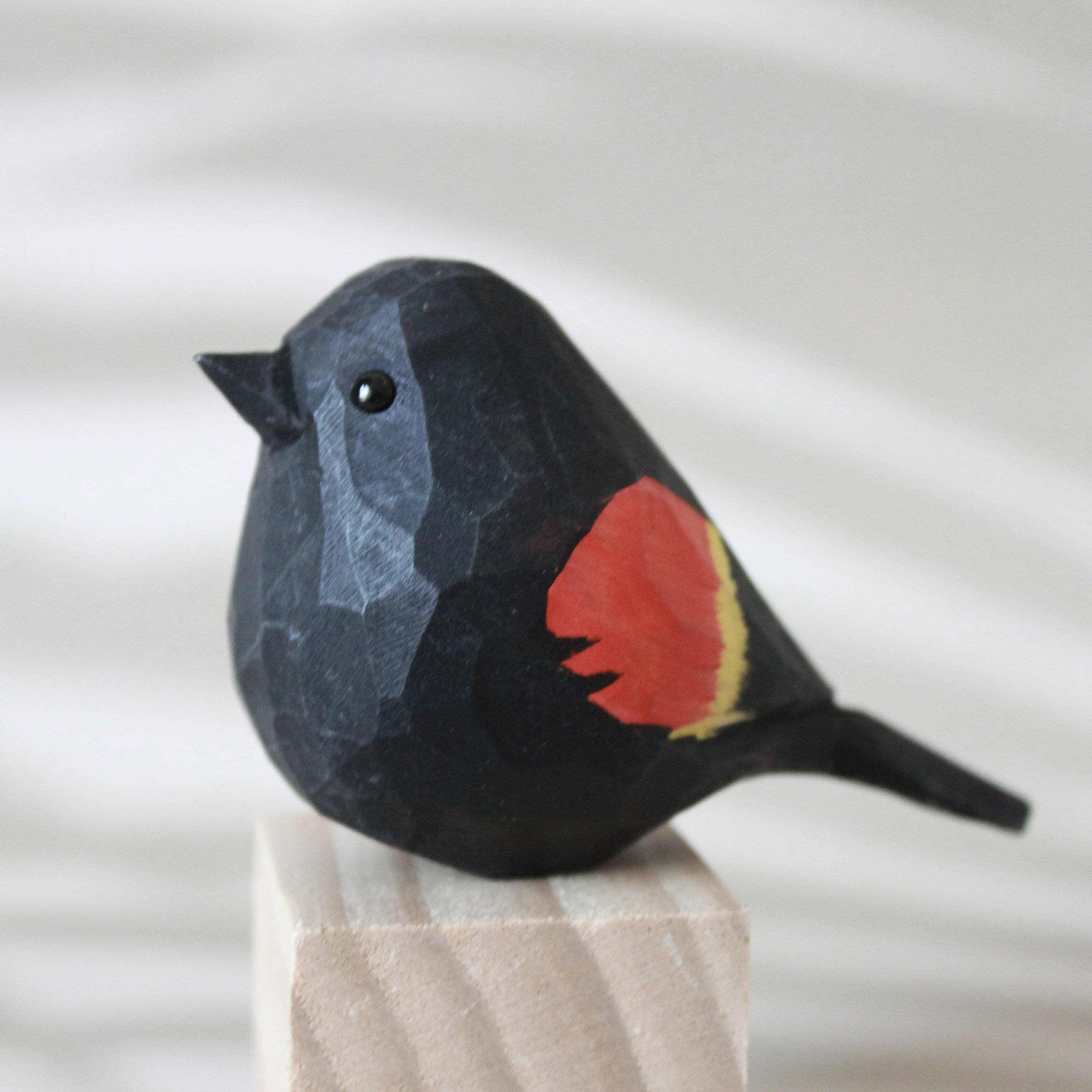 Handcraft Wooden Cute Black Bird Ornament Hand Carving Desk Home Little ...