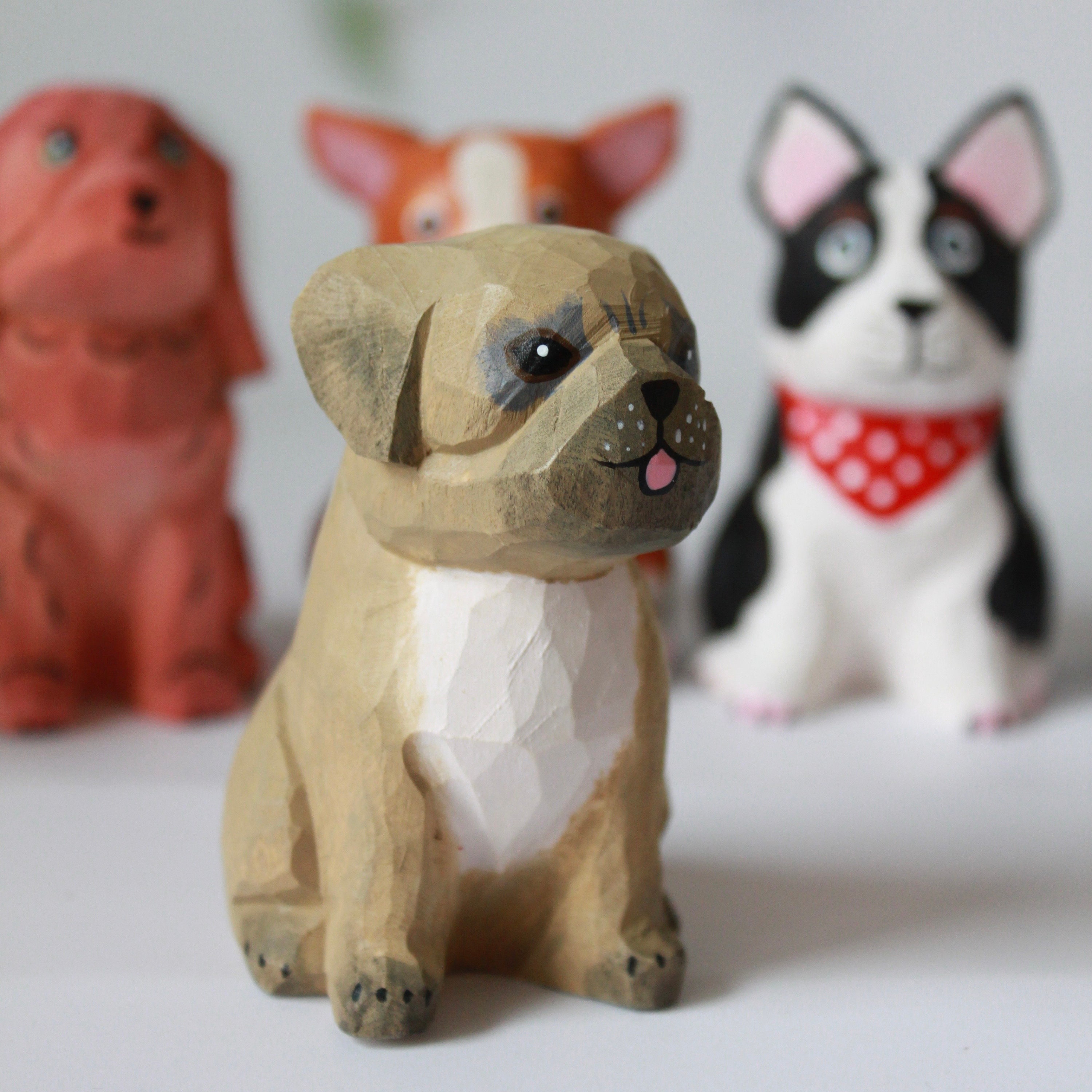 Handmade Wooden Puppy Dog Carving Figurine: Desk Decor, Handcraft ...