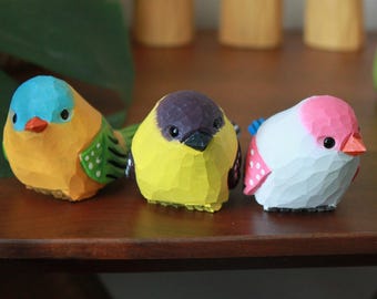 Hand Carved Wooden Bird Figurine, Small Painted Wood Animal Statue, Home Decor Gift for Bird Lover