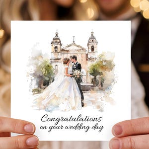 Gefeliciteerd met je trouwkaart, aquarel trouwkaarten, pasgetrouwden, bruid en bruidegom.