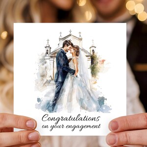Gefeliciteerd met je verlovingskaart, aquarel trouwkaarten, bruiloft, bruid en bruidegom.