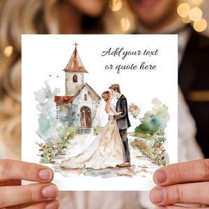 Gefeliciteerd met je trouwkaart, aquarel trouwkaarten, pasgetrouwden, bruid en bruidegom. Voeg je eigen tekst toe, meneer en mevrouw