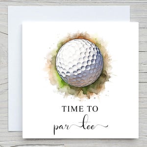 Cartão de Feliz Aniversário para Amantes do Golfe. Cartões para Entusiastas do Golfe, Jogadores de Golfe, Tacos, Presentes em Aquarela, Hora da Festa