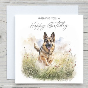 Alles Gute zum Geburtstag Karte - Aquarell Deutscher Schäferhund Karten.