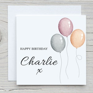 Cartão de Feliz Aniversário personalizado, Adicione seus próprios cartões de nome com balões, Simples e Moderno