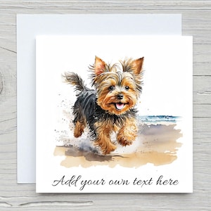 Aquarelle, ajoutez votre propre texte carte Yorkshire Terrier, cartes aquarelle personnalisées pour les amoureux et les propriétaires de chiens