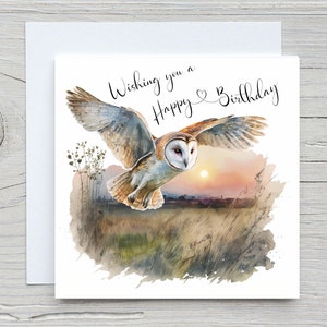 Carte de joyeux anniversaire. Cartes de hibou aquarelle.