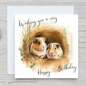 Alles- Gute zum Geburtstag-Karte. Aquarell Meerschweinchen Karten.