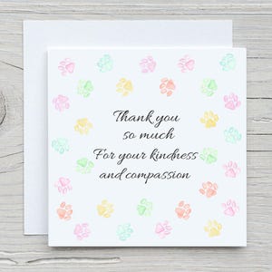 Merci pour votre carte de compassion et de gentillesse, cartes pour vétérinaire, ami, famille, après la perte d'un animal de compagnie, carte de citation d'empreintes de pattes