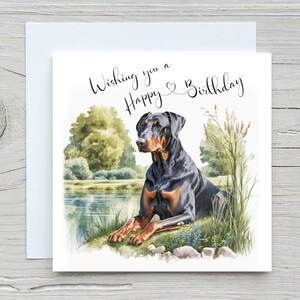 Dobermann alles Gute zum Geburtstag Karte. Aquarell Hundekarten.