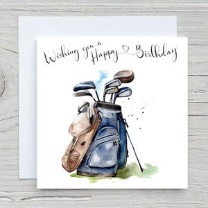 Cartão de Feliz Aniversário para Amantes do Golfe. Cartões para Entusiastas do Golfe, Golfistas, Tacos, Presentes em Aquarela