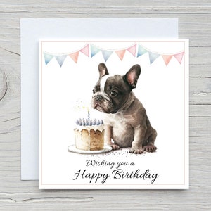 Alles Gute zum Geburtstagkarte, Hund, französische Bullenhundeliebhaberkarten, Frenchie-Welpenkarte, niedliche Aquarellgeschenke, Bulldoggenbesitzerkarten, Pelz Mama und Papa