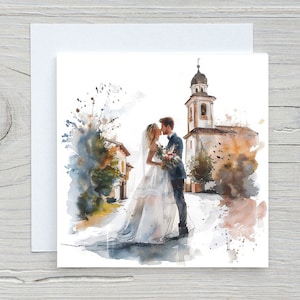 Congratulazioni per il vostro matrimonio: biglietto d'auguri, biglietti di matrimonio acquerellati, novelli sposi, sposi, regalo di fidanzamento, marito e moglie.