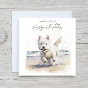 Gelukkige verjaardagskaart - Westie West Highland Terrier Dog-kaarten, geliefde, eigenaar Aanpasbare aquarel blanco binnenkant cadeau